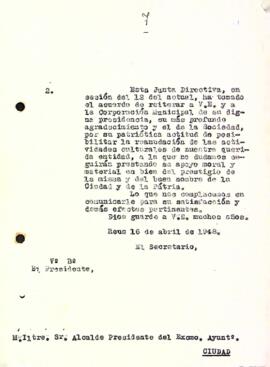 Carta del Centre de Lectura a l'Ajuntament de Reus