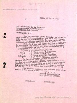Carta de la Secció Excursionista a la Joventut Excursionista Vilafranquina