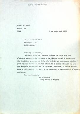 Carta al Col·legi d'Advocats adherint-se al proper Congrés de Defensa de la Cultura Catalana