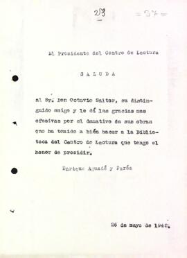 Carta d'agraïment a Octavi Saltor
