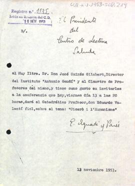 Carta del president a Josep Caixés Gilabert