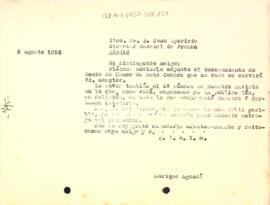 Carta d'Enric Aguadé Parés a Juan Aparicio