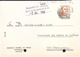 Agraïment del director general de premsa de Madrid al president del Centre de Lectura