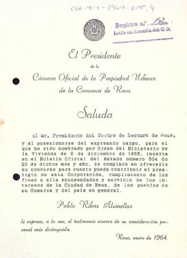 Salutació del nou president de la Cambra Oficial de Propietat Urbana de Reus