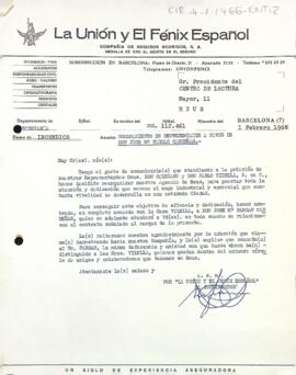 Carta de l'asseguradora Unión y el fénix Español al president del Centre de Lectura