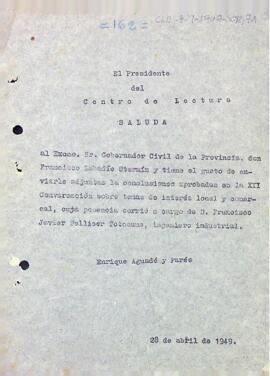 Carta del president informant el governador civil de la província de Tarragona de les conclusions aprovades durant la dotzena sessió de converses sobre temes d'interès local i comarcal