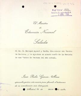 Agraïment per la Revista del Centre de Lectura