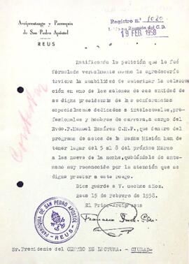 El prior de Sant Pere demana fer ús d'una sala del Centre de Lectura