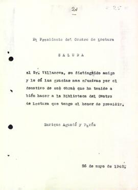 Carta d'agraïment al Sr. Villanova