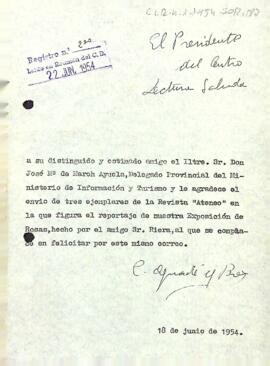 Carta del president al delegat provincial d'informació i turisme de Tarragona