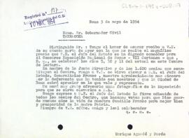 Carta d'agraïment del president al governador civil de la província de Tarragona
