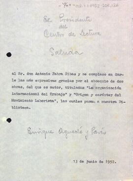 Carta d'agraïment a Antoni Fabra Ribas
