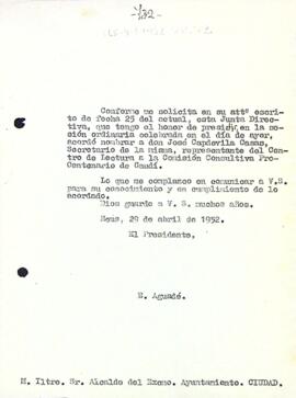 Carta d'Enric Aguadé Parés a l'alcalde de Reus