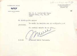 Carta del redactor cap del diari Ya a Josep Martorell Òdena