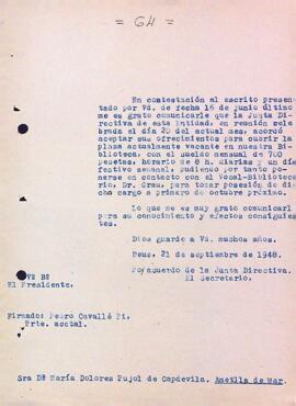 Carta de la Junta Directiva a Maria Dolors Pujol de Capdevila