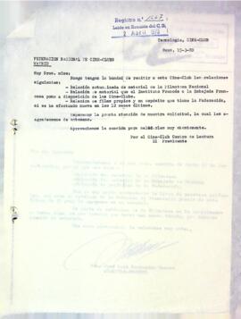 Carta a la Federación Nacional de Cine Clubs