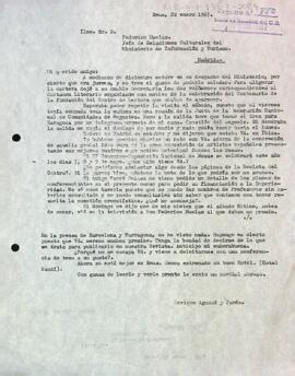 Carta del president al cap de relacions culturals del ministeri d'informació i turisme