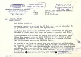 Carta de Publicitas S.A. a la Revista del Centre de Lectura