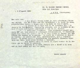 Carta d'Enric Aguadé Parés a Manuel Beguer Pinyol