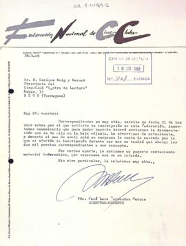 Carta de la Federación Nacional de Cine Clubs
