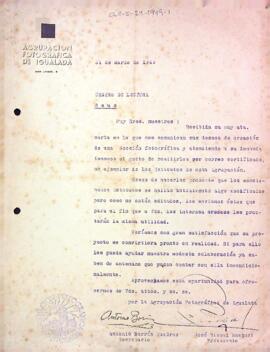 Carta de l'Agrupación Fotográfica de Igualada al Centre de Lectura