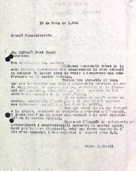 Carta de la Secció Excursionista a Eufemià Fort i Cogul