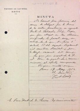 Carta del Centre de Lectura a la Secció Excursionista