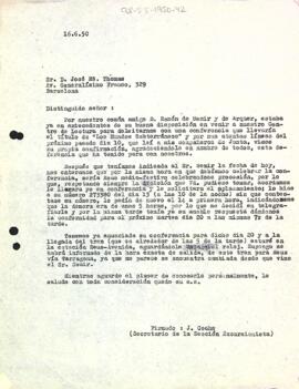 Carta de la Secció Excursionista a Josep M. Thomas