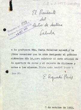 Carta del president a Maria Cañellas Aguadé