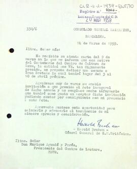 Carta del cònsol general britànic al president del Centre de Lectura