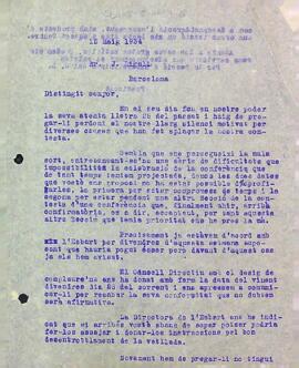 Carta de la Secció Excursionista a J. Rigall