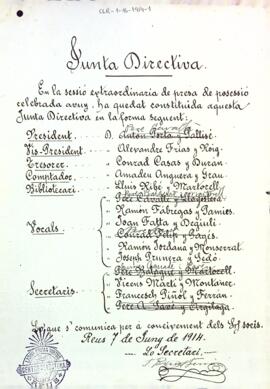 Composició de la Junta Directiva de l'any 1914