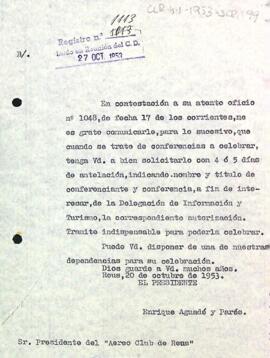 Carta d'Enric Aguadé al president de l'Aeroclub de Reus