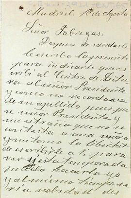 Carta de Manolita Rodríguez a Evarist Fàbregas oferint-se per treballar al Centre de Lectura