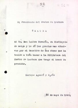 Carta d'agraïment a Isidre Forniés