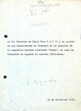 Carta d'agraïment al Director de Ràdio Reus