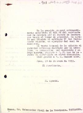 Carta del president al governador civil de la província de Tarragona