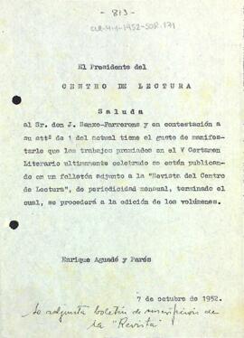 Carta d'Enric Aguadé Parés a J. Sanxo-Farrerons