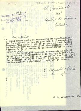Carta d'agraïment del president als participants de l'exposició iconogràfica mariana