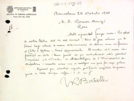 Carta de Josep Ramon Bataller a la Secció Excursionista