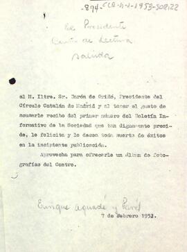 Carta d'Enric Aguadé al president del Círculo Catalán de Madrid