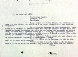 Carta d'Enric Aguadé a Joan Amades