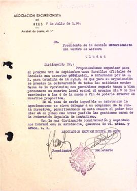 Carta de l'Associació Excursionista de Reus