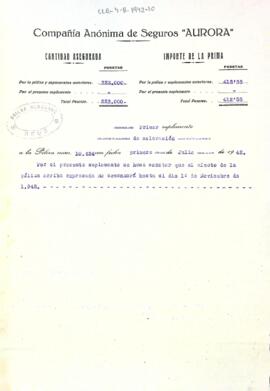 Suplement de la Pòlissa d'assegurança amb Aurora Compañía Anónima de Seguros