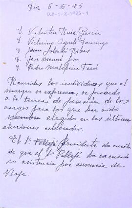 Esborrany de l'acta del 5 de juny de 1925 de la Secció d'Art i Oficis