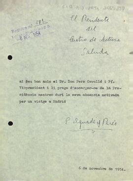 Carta del president a Pere Cavallé Pi