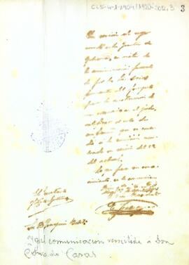 Comunicació de la junta de govern a Joaquín Batet i a Conrad Casas informant dels vots de tres socis concedits a la comissió creada per la construcció del nou teatre d'estiu de l'entitat