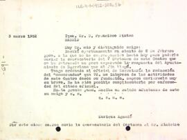 Carta d'Enric Aguadé a Francisco Sintes