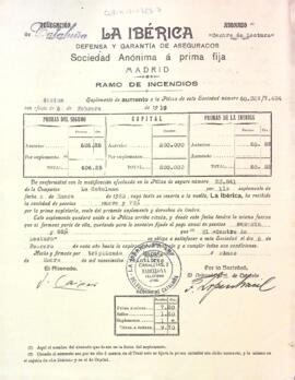 Suplement a la Pòlissa d'assegurança amb la Companyia La Ibérica