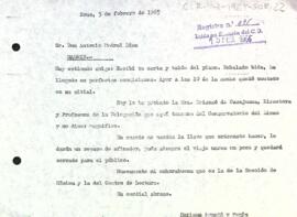 Carta del president del Centre de Lectura a Antonio Pedrol Rius